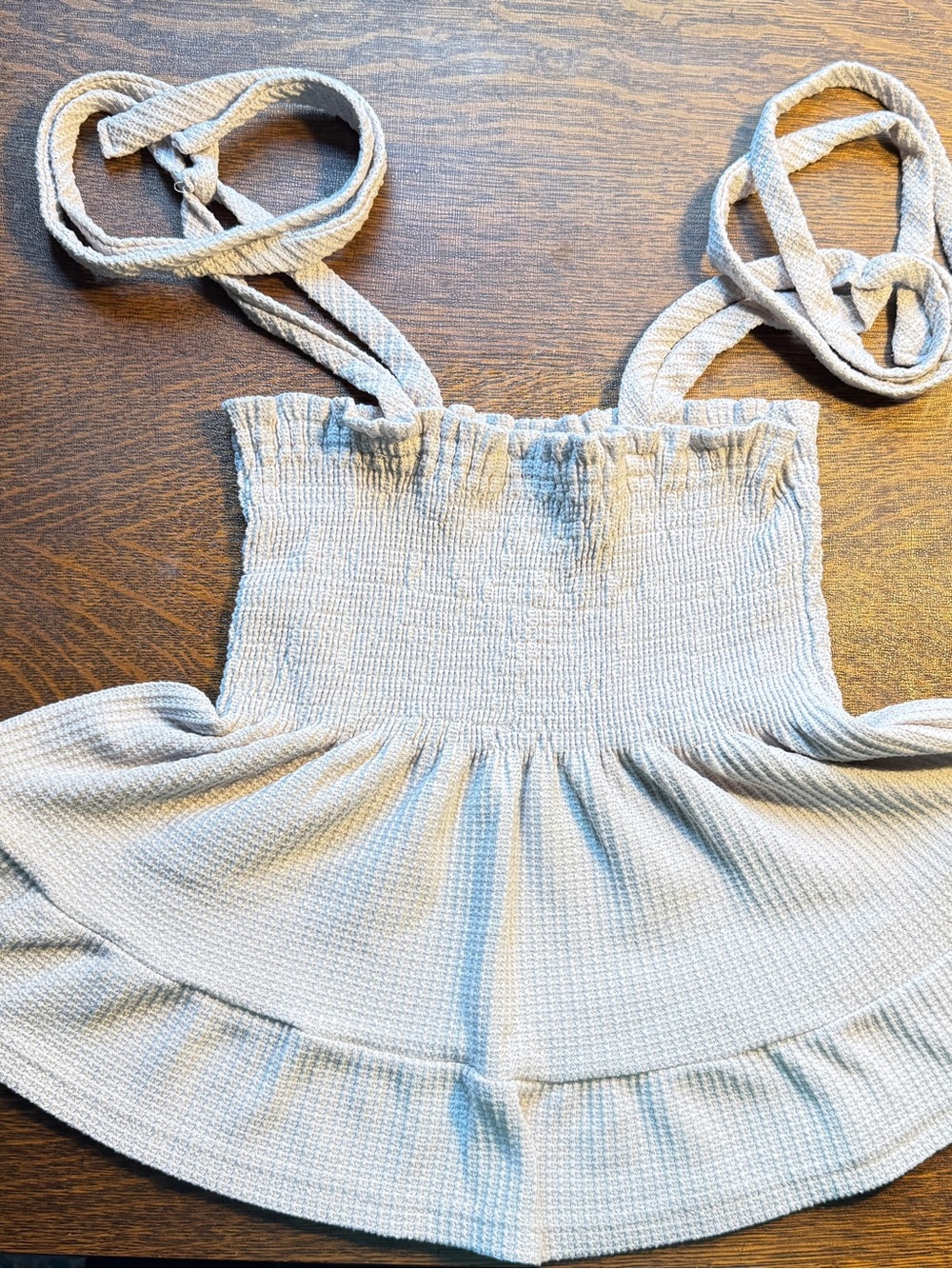Paper Crane Beige Smocked Tank, Tie Strap, size S